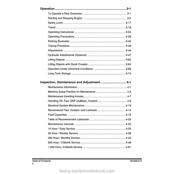 2014 Doosan DX420LC-5 Excavator Operation and Maintenance Manual PDF