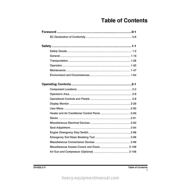 2014 Doosan DX420LC-5 Excavator Operation and Maintenance Manual PDF