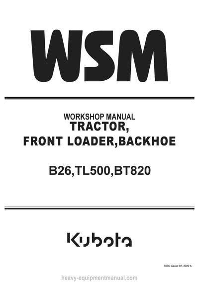 2020 Kubota B26 TL500 BT820 Tractor Workshop Service Manual (9Y111-00048) PDF Download