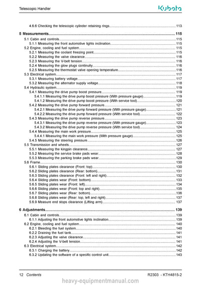 Kubota KTH4815-2 Telescopic Handler Service Manual PDF Download