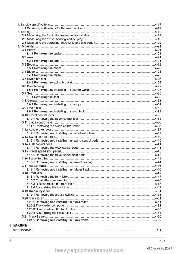 Kubota U10-5 Excavator Workshop Service Manual PDF Download