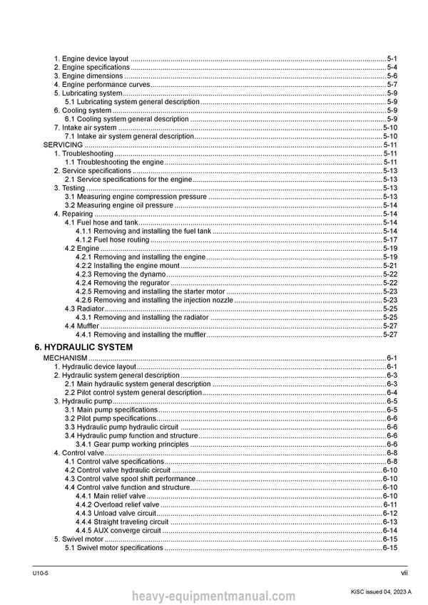 Kubota U10-5 Excavator Workshop Service Manual PDF Download