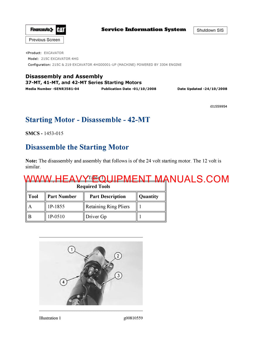 Caterpillar 215C EXCAVATOR Full Complete Service Repair Manual 4HG