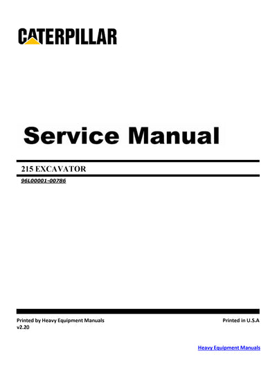 215 CATERPILLAR EXCAVATOR SERVICE REPAIR MANUAL 96L00001-00786