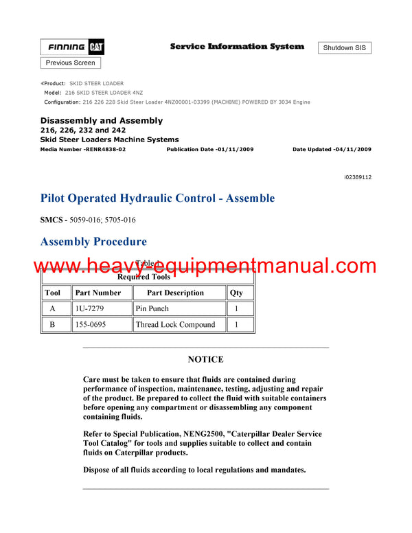 DOWNLOAD CATERPILLAR 216 SKID STEER LOADER SERVICE REPAIR MANUAL 4NZ