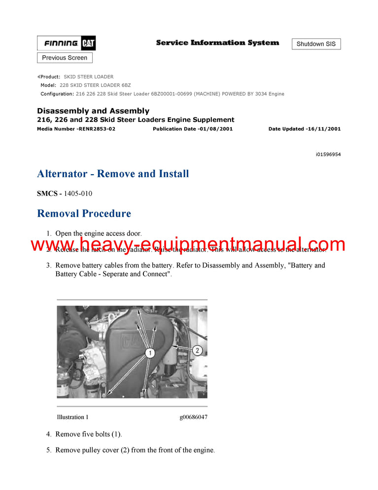 Caterpillar 228 Skid Steer Loader Full Complete Service Repair Manual 6BZ00001-00699
