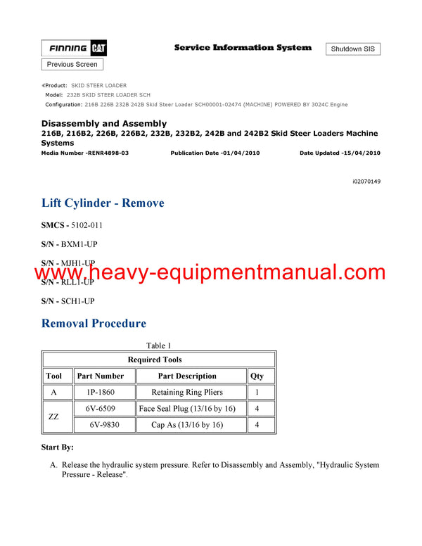 DOWNLOAD CATERPILLAR 232B SKID STEER LOADER SERVICE REPAIR MANUAL SCH