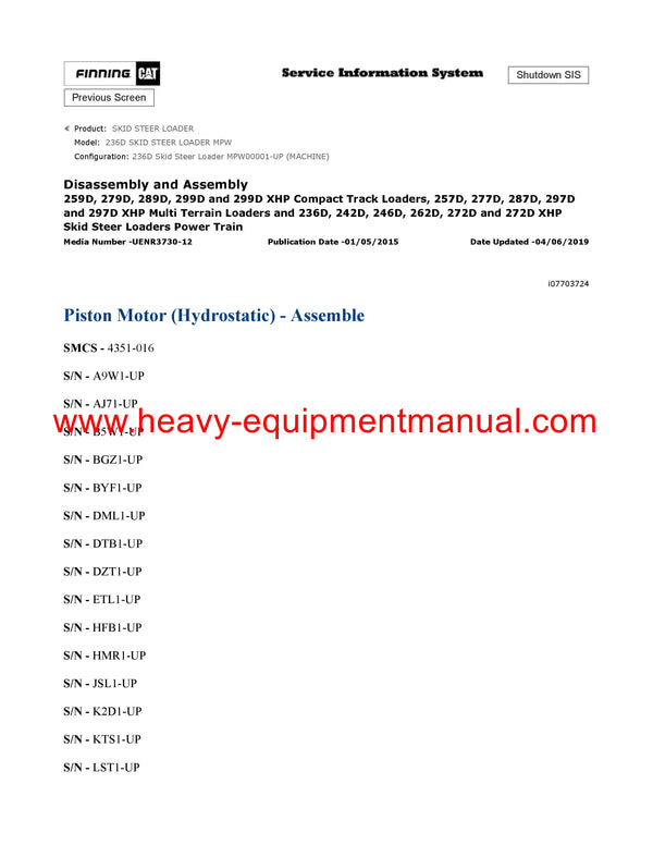 DOWNLOAD CATERPILLAR 236D SKID STEER LOADER SERVICE REPAIR MANUAL MPW