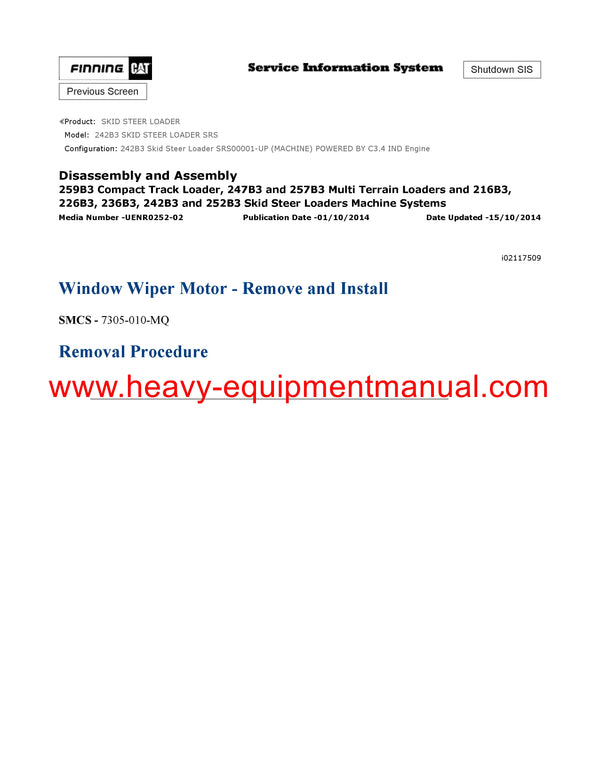 DOWNLOAD CATERPILLAR 242B3 SKID STEER LOADER SERVICE REPAIR MANUAL SRS