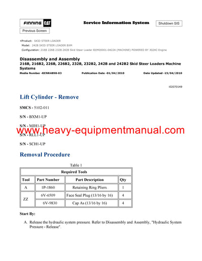 DOWNLOAD CATERPILLAR 242B SKID STEER LOADER SERVICE REPAIR MANUAL BXM