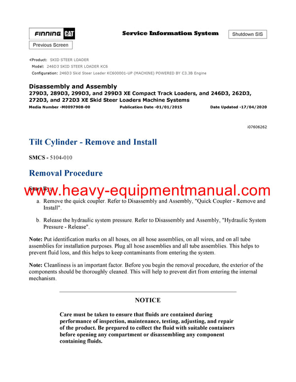 DOWNLOAD CATERPILLAR 246D3 SKID STEER LOADER Full Complete SERVICE REPAIR MANUAL KC6