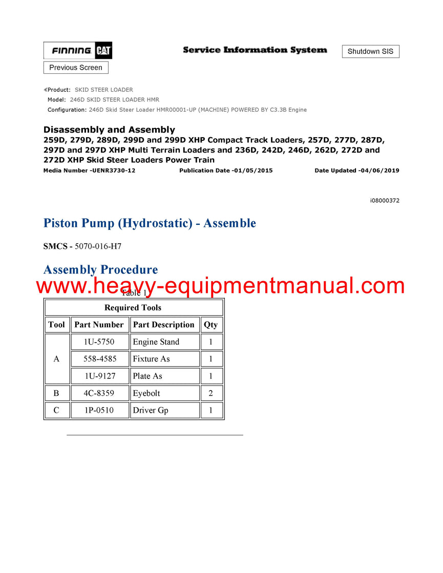 Caterpillar 246D Skid Steer Loader Full Complete Service Repair Manual HMR00001-UP