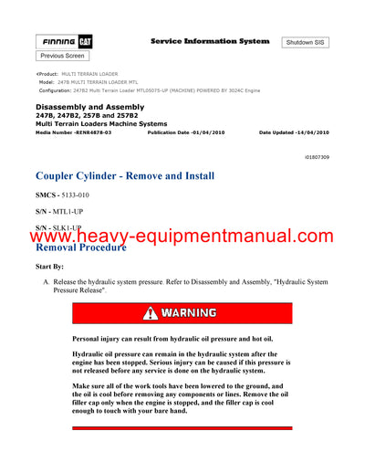 DOWNLOAD CATERPILLAR 247B MULTI TERRAIN LOADER SERVICE REPAIR MANUAL MTL