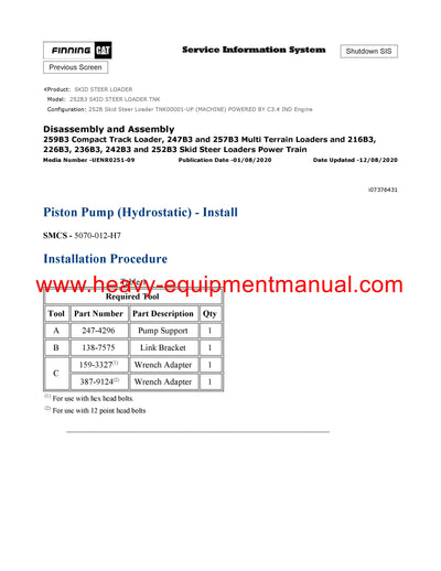 DOWNLOAD CATERPILLAR 252B3 SKID STEER LOADER FULL COMPLETE SERVICE REPAIR MANUAL TNK