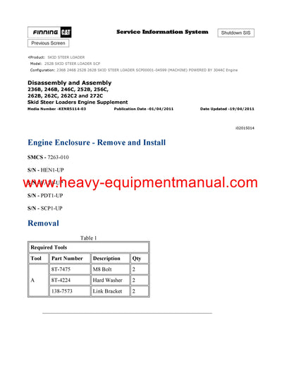 DOWNLOAD CATERPILLAR 252B SKID STEER LOADER SERVICE REPAIR MANUAL SCP
