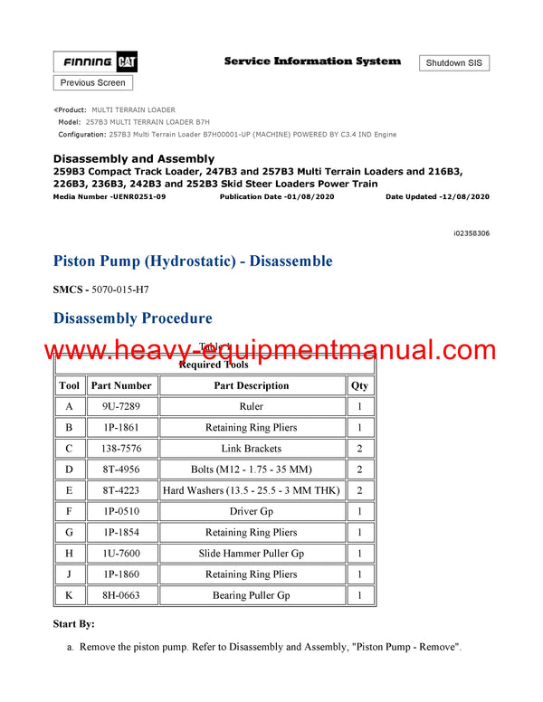 DOWNLOAD CATERPILLAR 257B3 MULTI TERRAIN LOADER SERVICE REPAIR MANUAL B7H