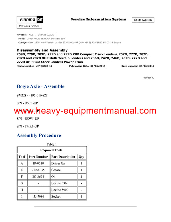 DOWNLOAD CATERPILLAR 257D MULTI TERRAIN LOADER SERVICE REPAIR MANUAL EZW