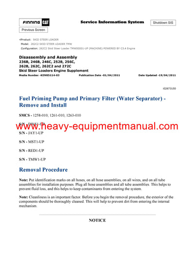 DOWNLOAD CATERPILLAR 262C2 SKID STEER LOADER SERVICE REPAIR MANUAL TMW
