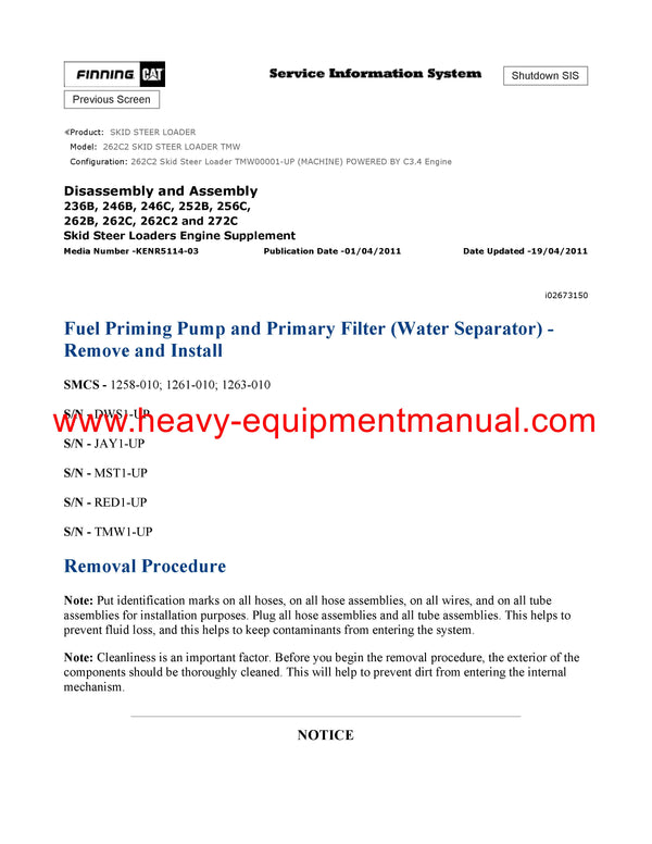 DOWNLOAD CATERPILLAR 262C2 SKID STEER LOADER SERVICE REPAIR MANUAL TMW