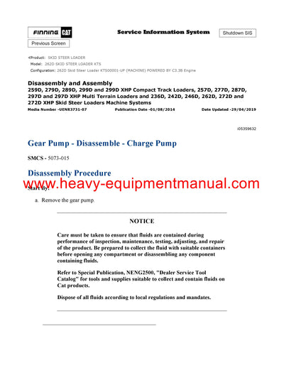 DOWNLOAD CATERPILLAR 262D SKID STEER LOADER SERVICE REPAIR MANUAL KTS