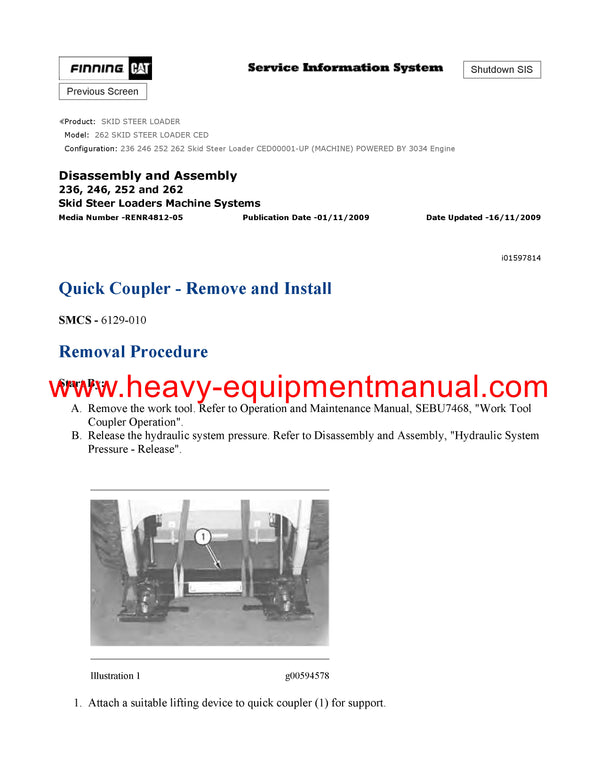 DOWNLOAD CATERPILLAR 262 SKID STEER LOADER SERVICE REPAIR MANUAL CED