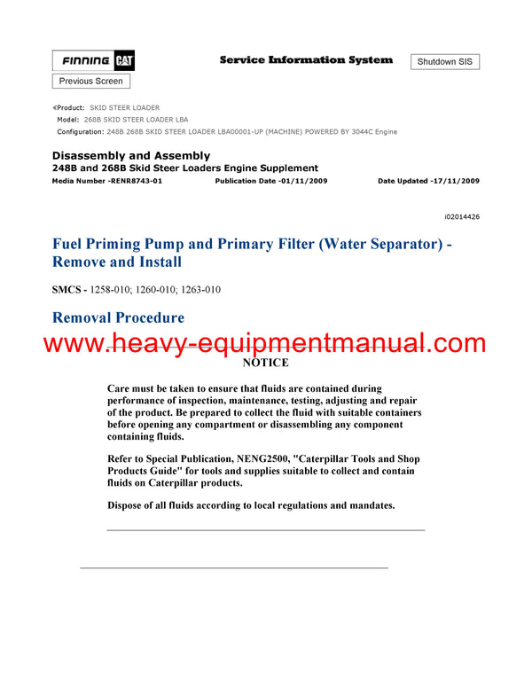 DOWNLOAD CATERPILLAR 268B SKID STEER LOADER SERVICE REPAIR MANUAL LBA