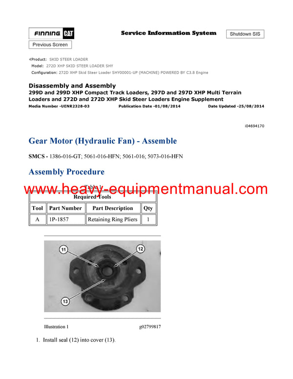 DOWNLOAD CATERPILLAR 272D XHP SKID STEER LOADER SERVICE REPAIR MANUAL SHY