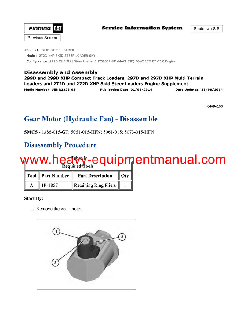 Caterpillar 272D XHP Skid Steer Loader Full Complete Service Repair Manual SHY00001-UP