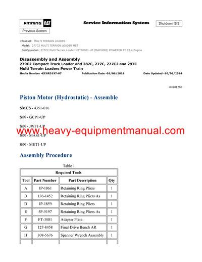 DOWNLOAD CATERPILLAR 277C2 MULTI TERRAIN LOADER SERVICE REPAIR MANUAL MET