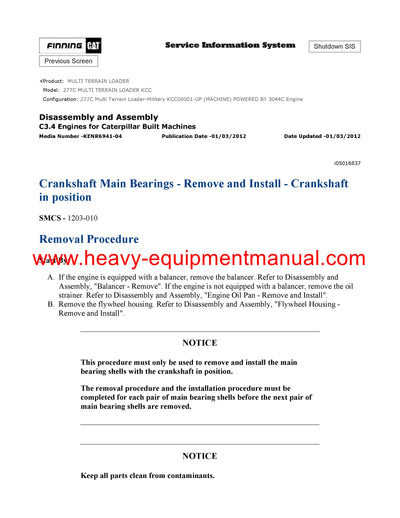 DOWNLOAD CATERPILLAR 277C MULTI TERRAIN LOADER SERVICE REPAIR MANUAL KCC
