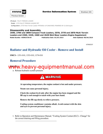 Caterpillar 277D Multi Terrain Loader Full Complete Service Repair Manual FMT00001-UP