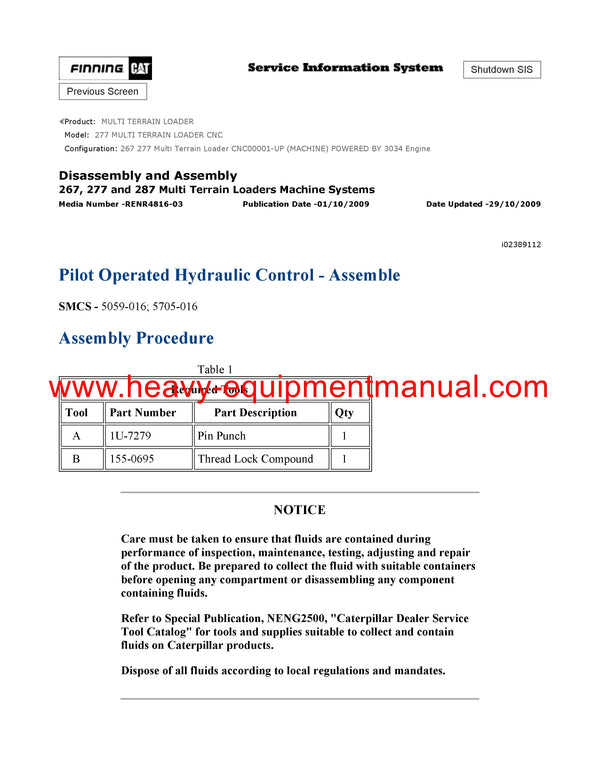 DOWNLOAD CATERPILLAR 277 MULTI TERRAIN LOADER SERVICE REPAIR MANUAL CNC