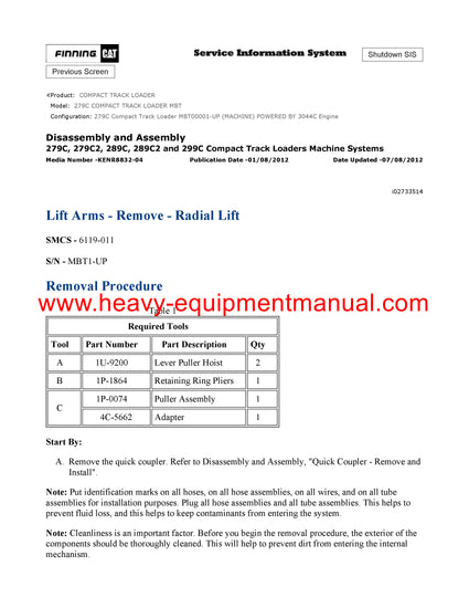 Caterpillar 279C Compact Track Loader Full Complete Service Repair Manual MBT00001-UP