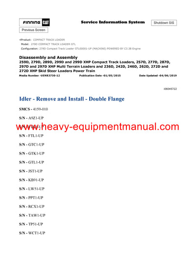 DOWNLOAD CATERPILLAR 279D COMPACT TRACK LOADER SERVICE REPAIR MANUAL GTL