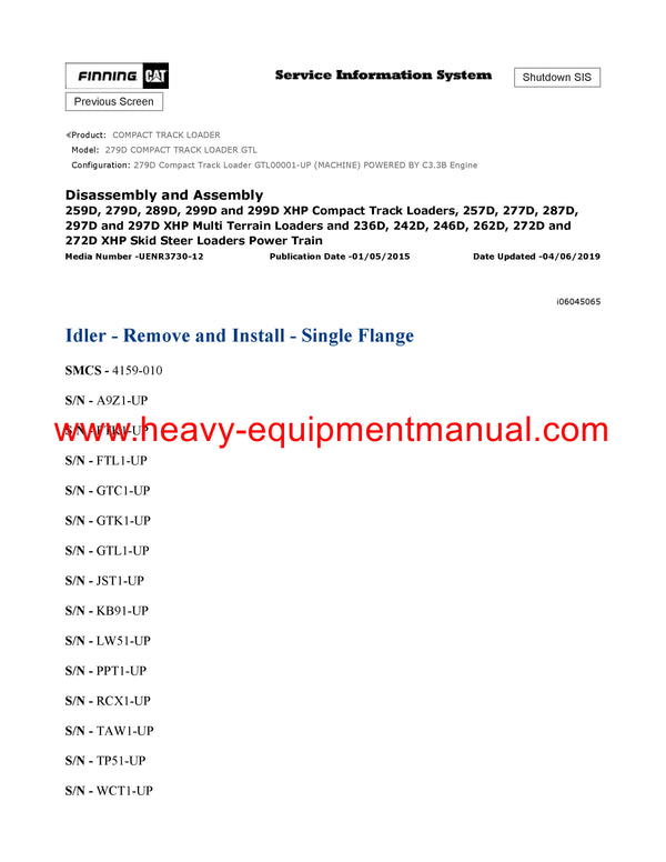 DOWNLOAD CATERPILLAR 279D COMPACT TRACK LOADER SERVICE REPAIR MANUAL GTL