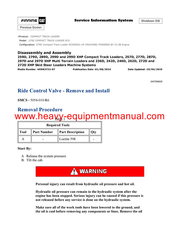 Caterpillar 279D COMPACT TRACK LOADER Full Complete Service Repair Manual RCX