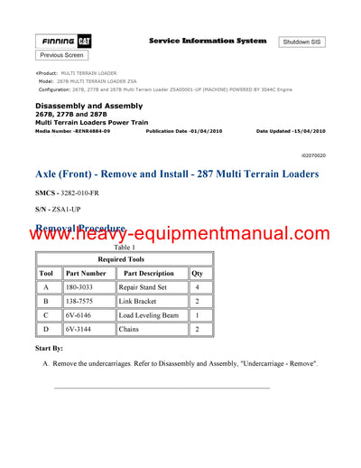 DOWNLOAD CATERPILLAR 287B MULTI TERRAIN LOADER SERVICE REPAIR MANUAL ZSA