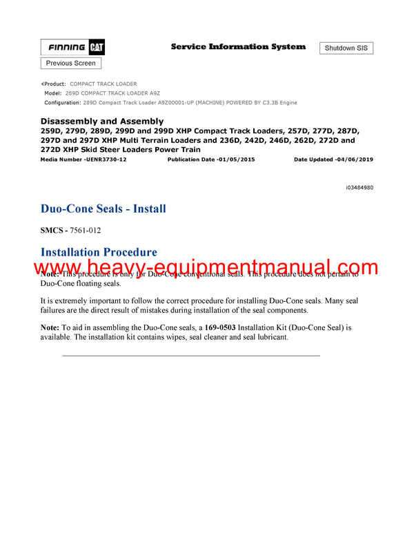 DOWNLOAD CATERPILLAR 289D COMPACT TRACK LOADER SERVICE REPAIR MANUAL A9Z