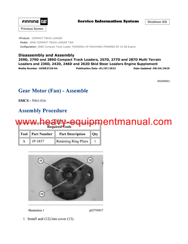 Caterpillar 289D COMPACT TRACK LOADER Full Complete Service Repair Manual TAW