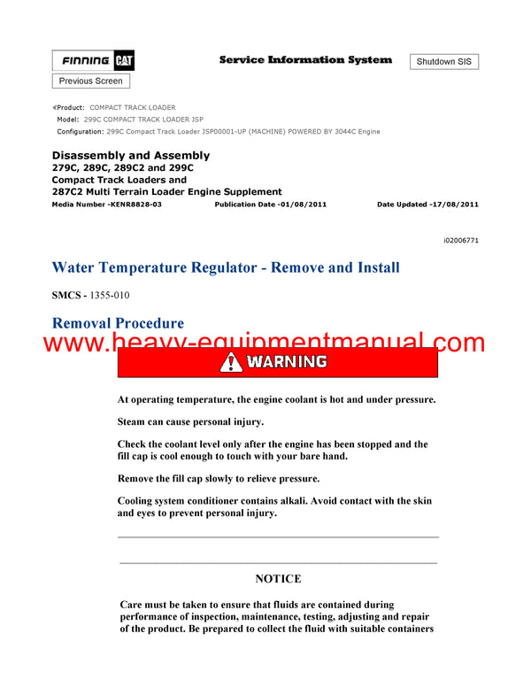 DOWNLOAD CATERPILLAR 299C COMPACT TRACK LOADER SERVICE REPAIR MANUAL JSP
