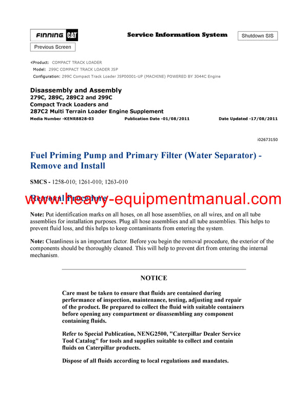 DOWNLOAD CATERPILLAR 299C COMPACT TRACK LOADER SERVICE REPAIR MANUAL JSP