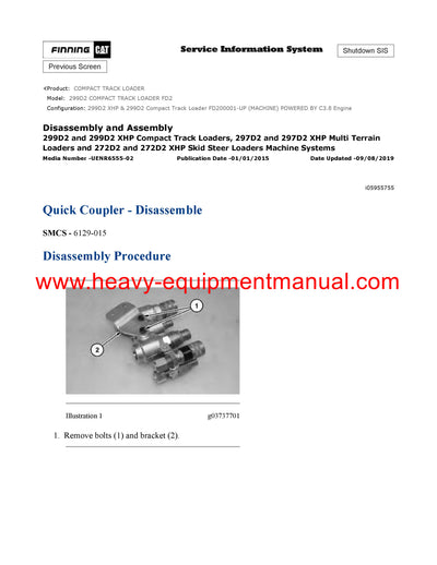 Download Cat Caterpillar 299D2 COMPACT TRACK LOADER Service Repair Manual FD2