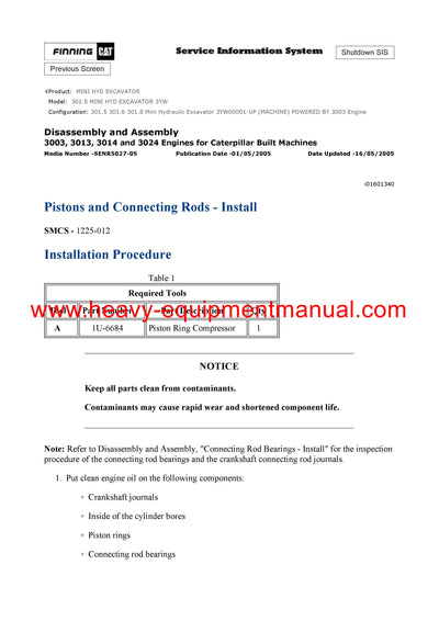 DOWNLOAD CATERPILLAR 301.5 MINI HYD EXCAVATOR Full Complete SERVICE REPAIR MANUAL 3YW
