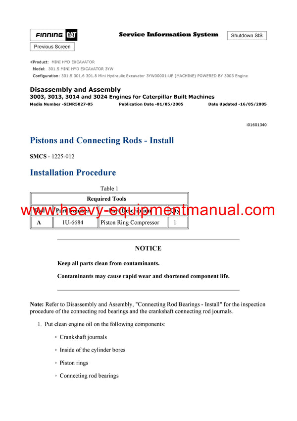 DOWNLOAD CATERPILLAR 301.5 MINI HYD EXCAVATOR Full Complete SERVICE REPAIR MANUAL 3YW
