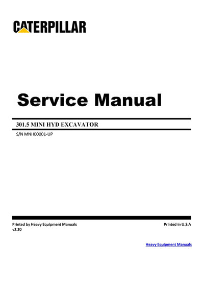 Download Caterpillar 301.5 Mini Hydraulic Excavator Service Repair Manual MNH