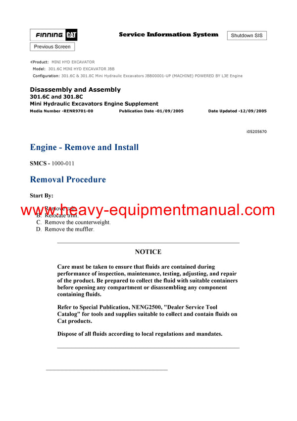 DOWNLOAD CATERPILLAR 301.6C MINI HYD EXCAVATOR SERVICE REPAIR MANUAL JBB