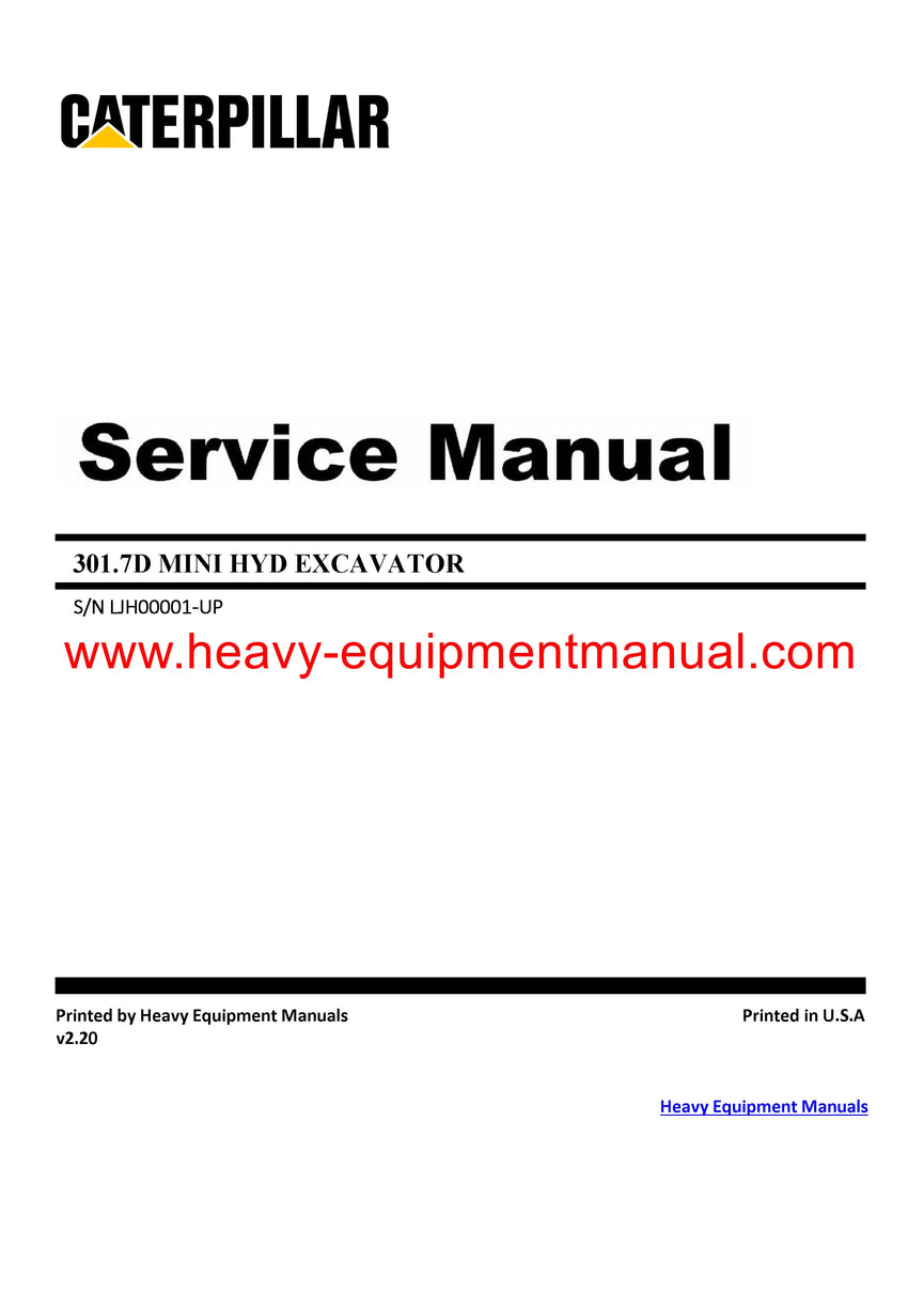PDF Caterpillar 301.7D MINI HYD EXCAVATOR Service Repair Manual LJH