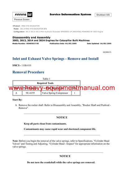 DOWNLOAD CATERPILLAR 301.8 MINI HYD EXCAVATOR SERVICE REPAIR MANUAL BFA