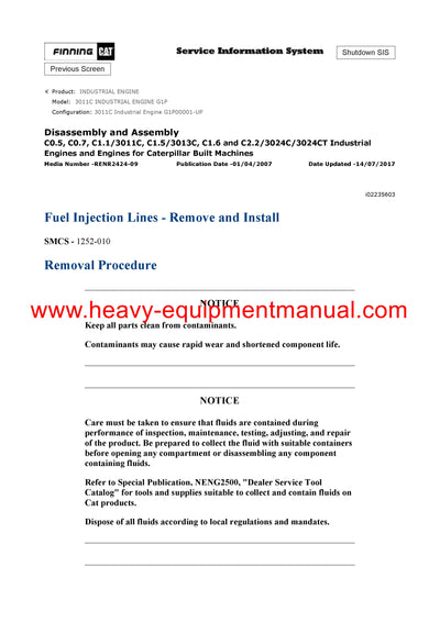 DOWNLOAD CATERPILLAR 3011C INDUSTRIAL ENGINE SERVICE REPAIR MANUAL G1P