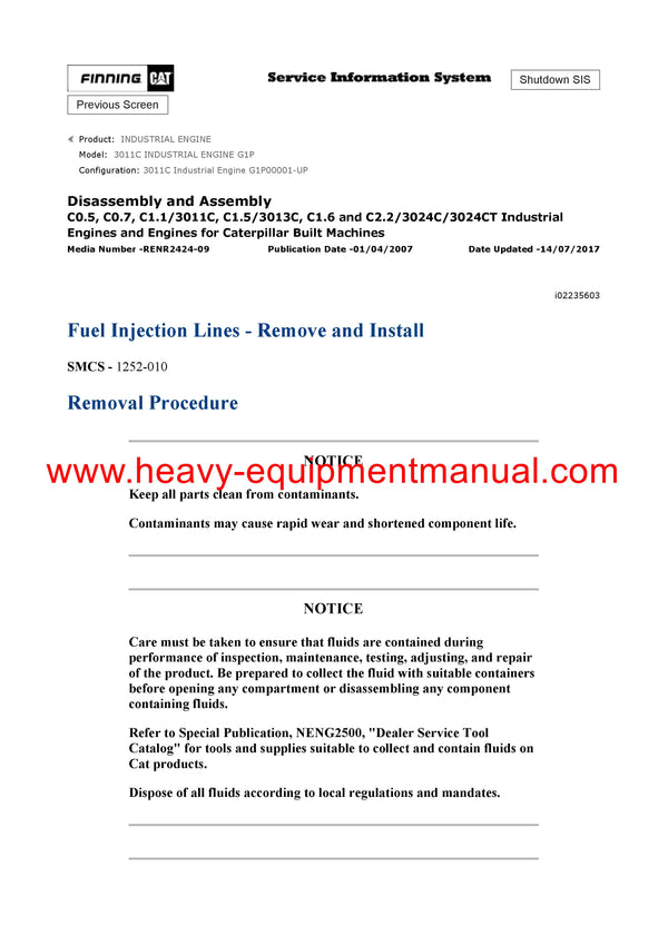 DOWNLOAD CATERPILLAR 3011C INDUSTRIAL ENGINE SERVICE REPAIR MANUAL G1P